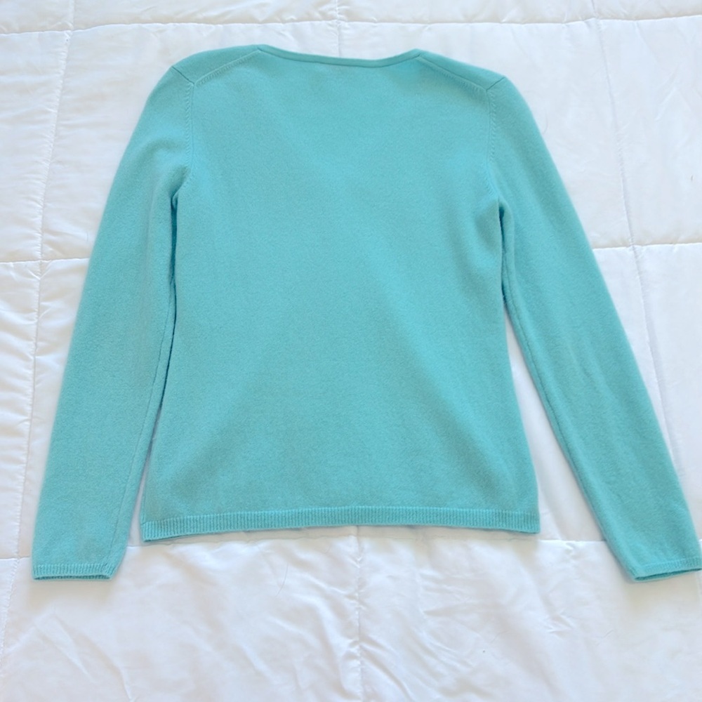 Talbots Petites 100% cashmere aqua v neck sweater sz S - Picture 6 of 6